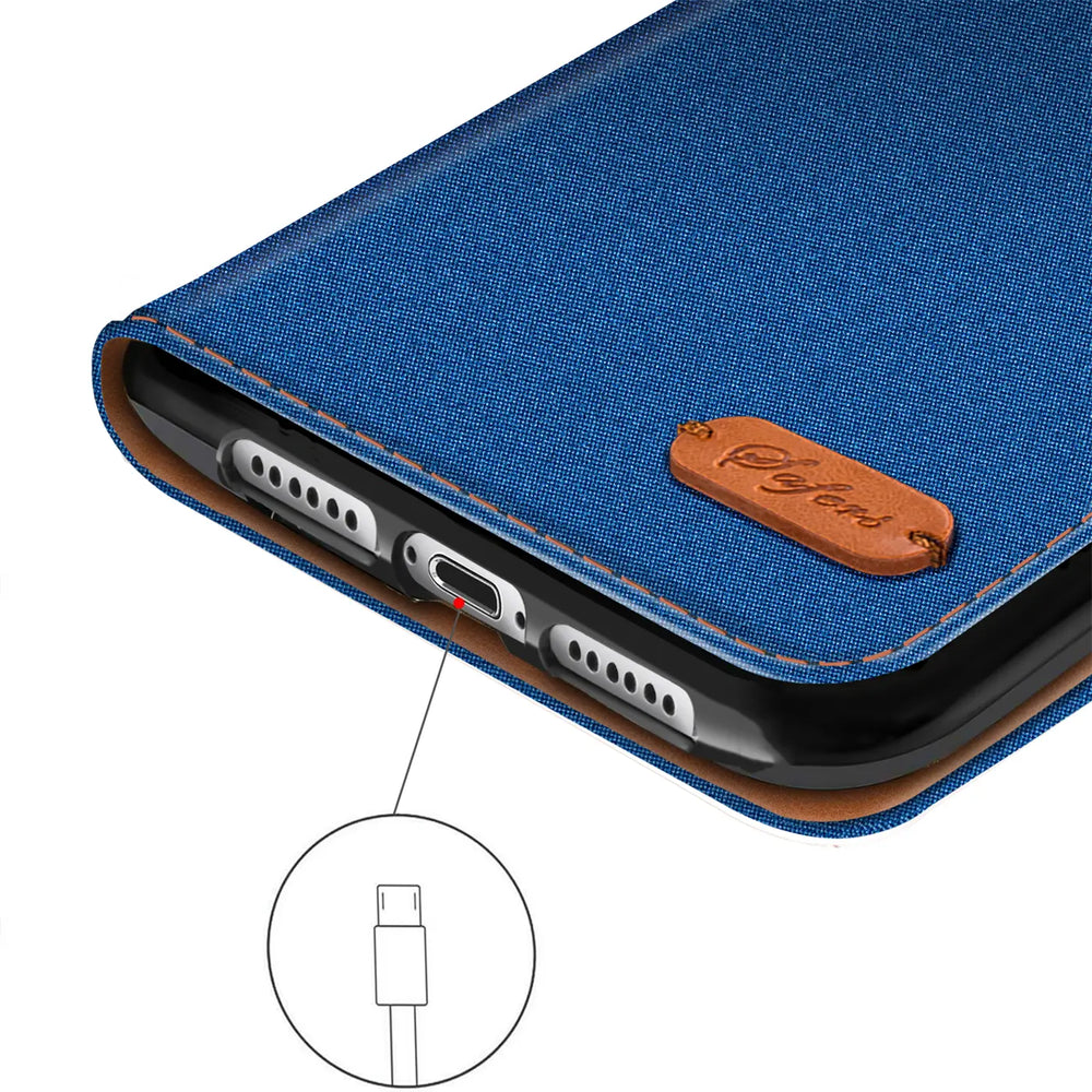 iPhone 15 Pro Max Klapphülle im Jeanslook mit Karten- und Geldfach