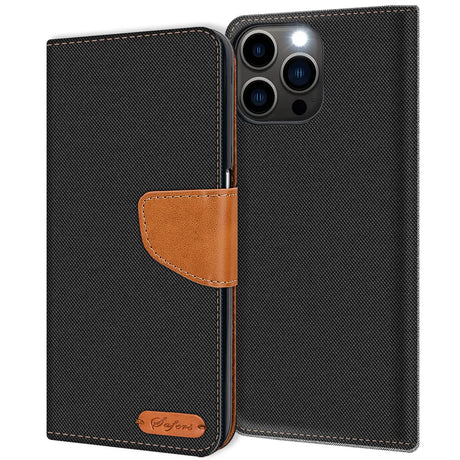 iPhone 15 Pro Klapphülle im Jeanslook mit Karten- und Geldfach