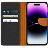iPhone 15 Pro Klapphülle im Jeanslook mit Karten- und Geldfach
