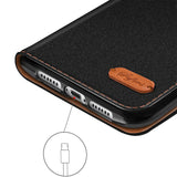 iPhone 15 Pro Klapphülle im Jeanslook mit Karten- und Geldfach