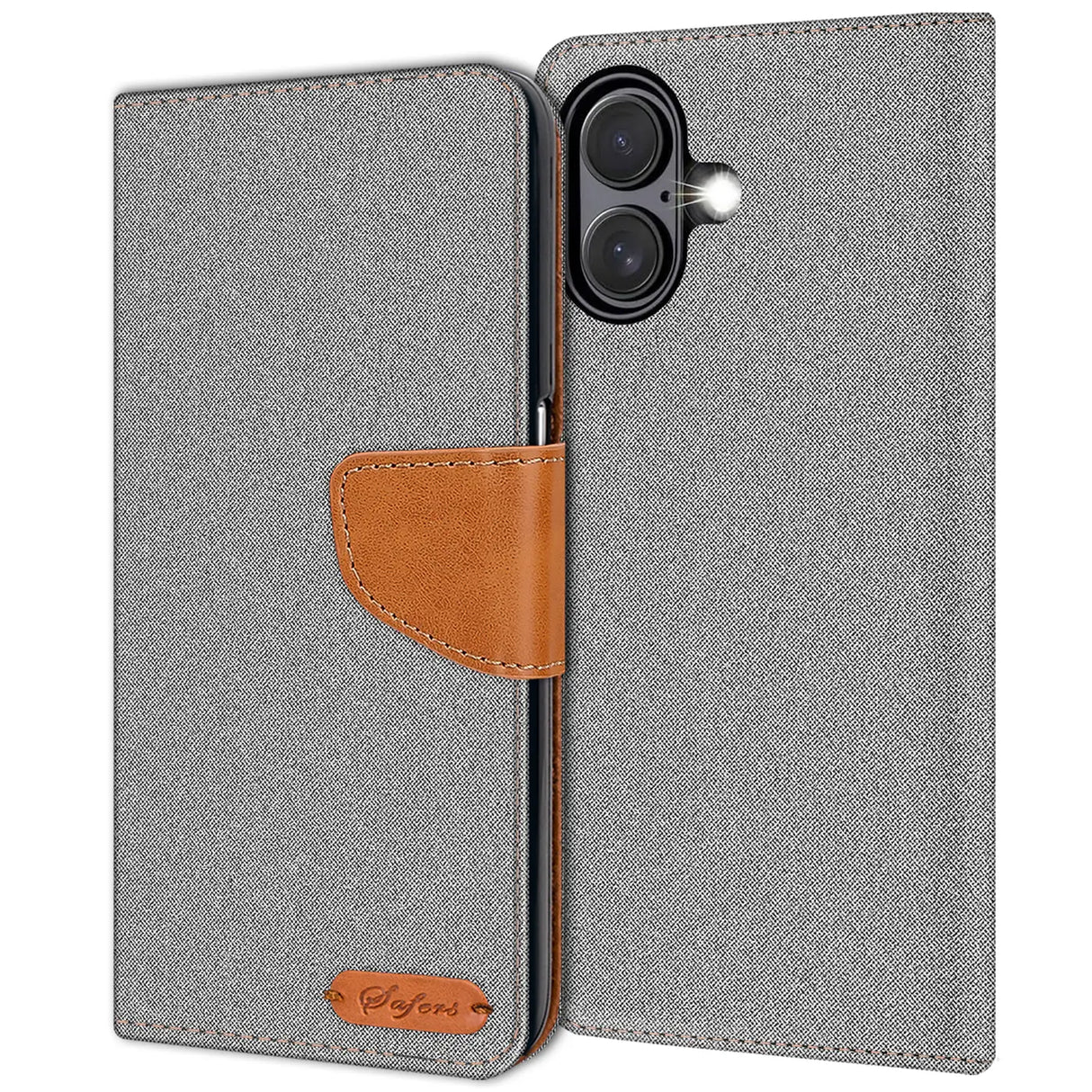 iPhone 16 Plus Klapphülle im Jeanslook mit Karten- und Geldfach