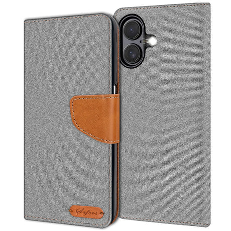 iPhone 16 Plus Klapphülle im Jeanslook mit Karten- und Geldfach