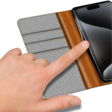 iPhone 16 Plus Klapphülle im Jeanslook mit Karten- und Geldfach