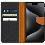 iPhone 16 Plus Klapphülle im Jeanslook mit Karten- und Geldfach