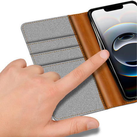 Apple iPhone 16e Klapphülle im Jeanslook mit Karten- und Geldfach