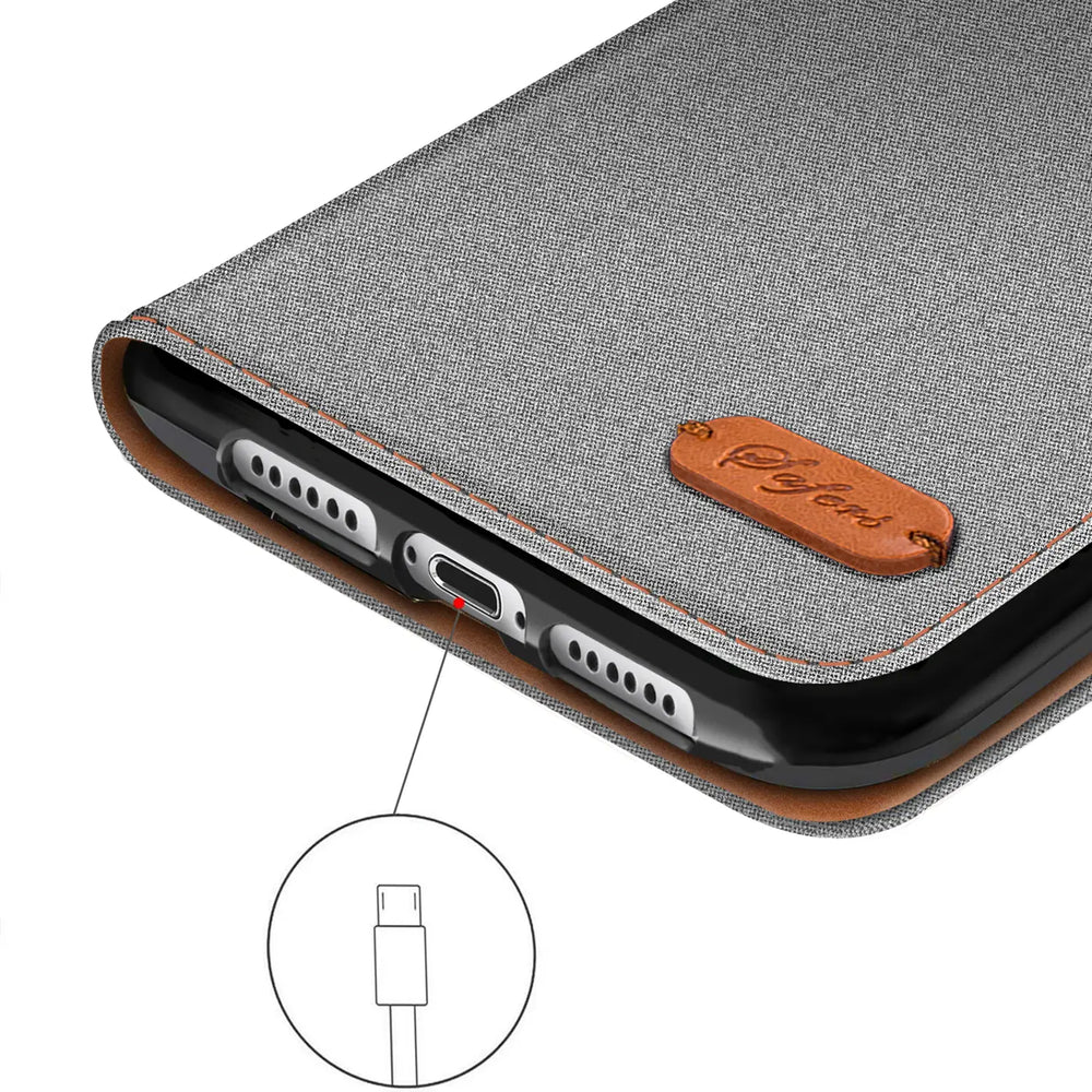 Apple iPhone 16e Klapphülle im Jeanslook mit Karten- und Geldfach