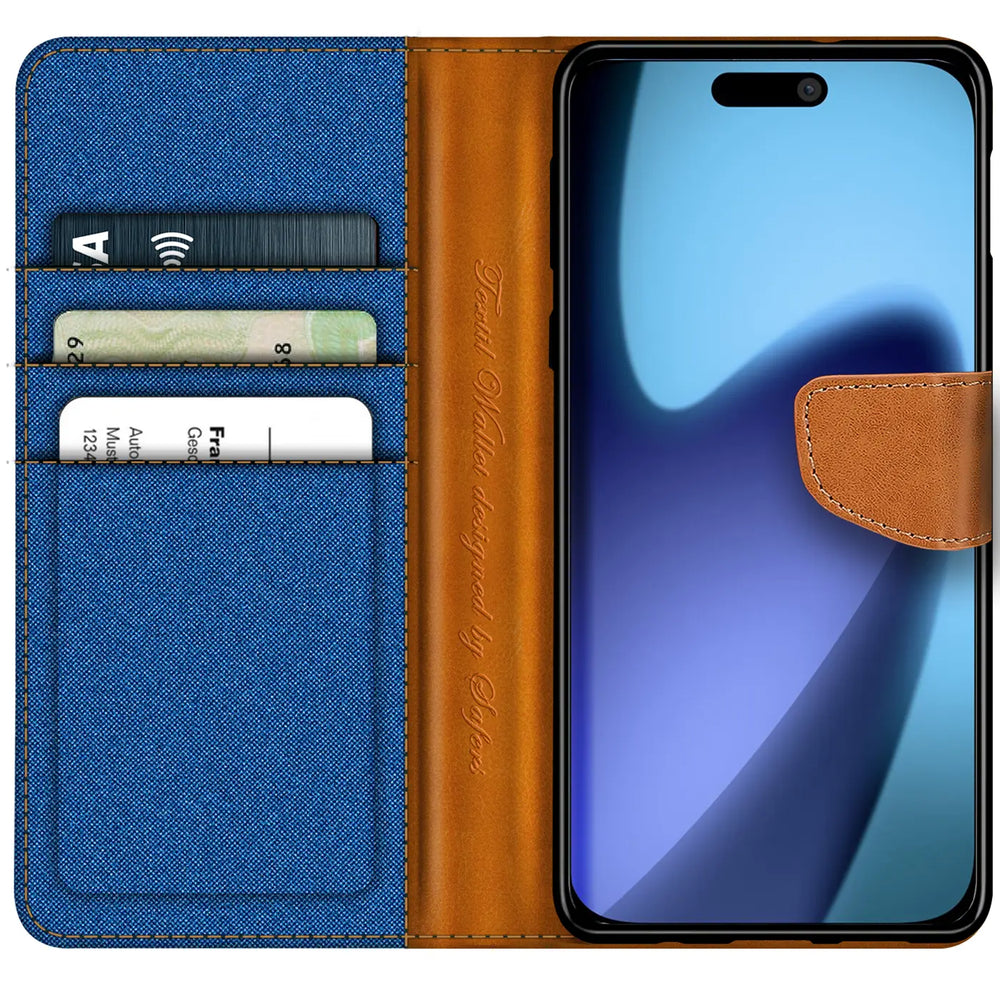 Apple iPhone 17 Klapphülle im Jeanslook mit Karten- und Geldfach