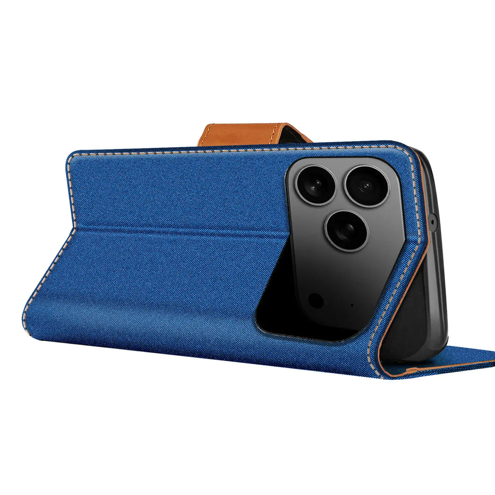 Apple iPhone 17 Pro Max Klapphülle im Jeanslook mit Karten- und Geldfach