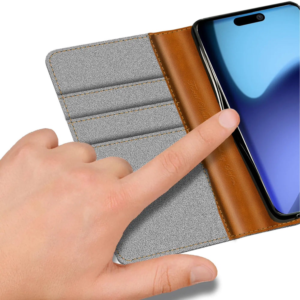 Apple iPhone 17 Pro Max Klapphülle im Jeanslook mit Karten- und Geldfach