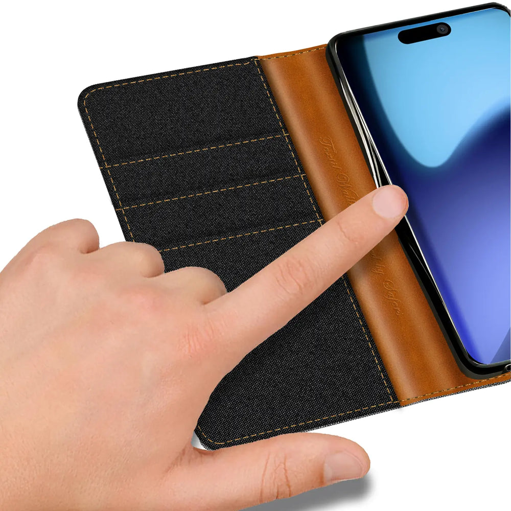 Apple iPhone 17 Pro Max Klapphülle im Jeanslook mit Karten- und Geldfach