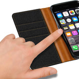iPhone 5 / 5S / SE Klapphülle im Jeanslook mit Karten- und Geldfach