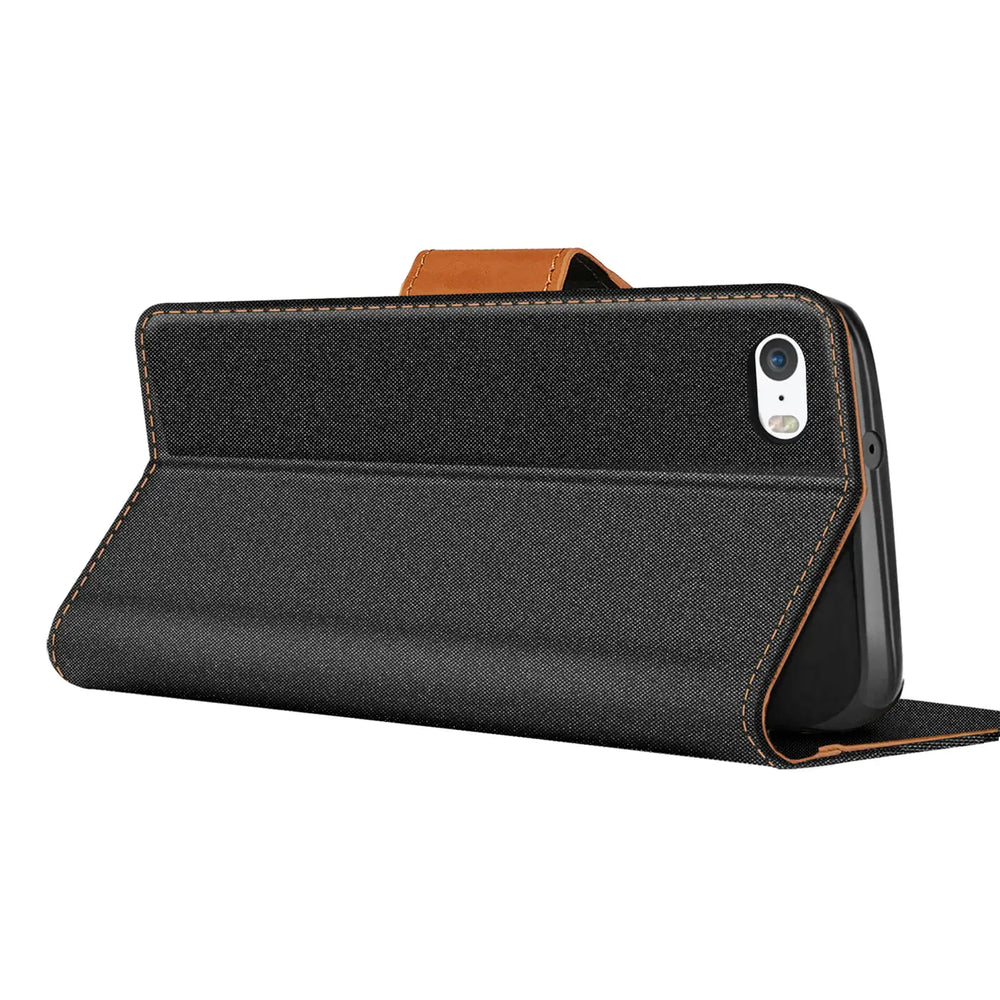 iPhone 5 / 5S / SE Klapphülle im Jeanslook mit Karten- und Geldfach