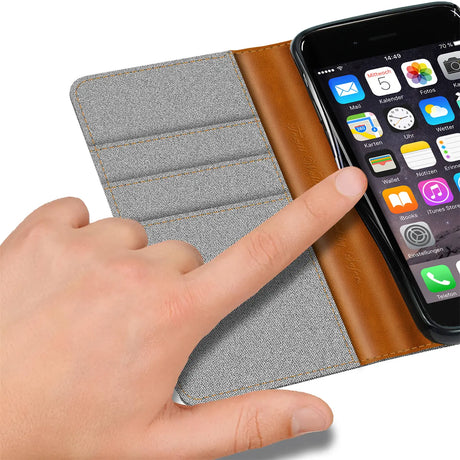 iPhone 6 / 6S Klapphülle im Jeanslook mit Karten- und Geldfach