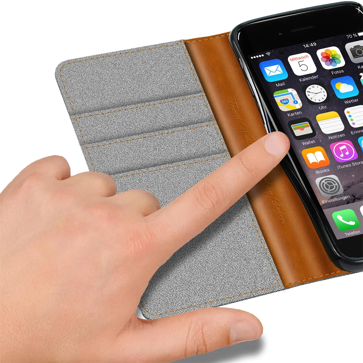 iPhone 7 / 8 / SE 2 / SE 3 Klapphülle im Jeanslook mit Karten- und Geldfach