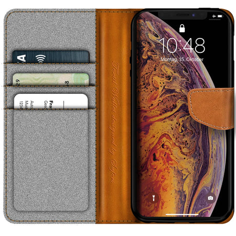 iPhone Xs Max Klapphülle im Jeanslook mit Karten- und Geldfach