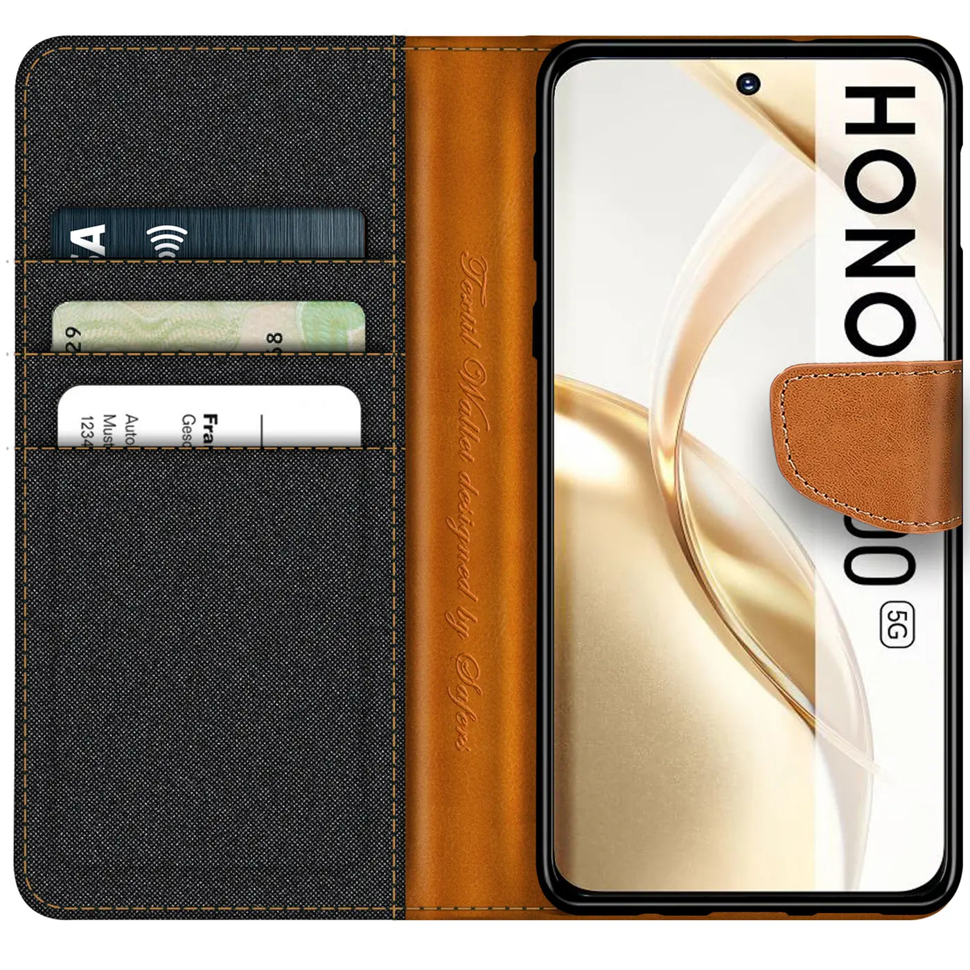 Honor 200 Hülle, Textil/Leder, Klapphülle, Kartenfach, von vorne