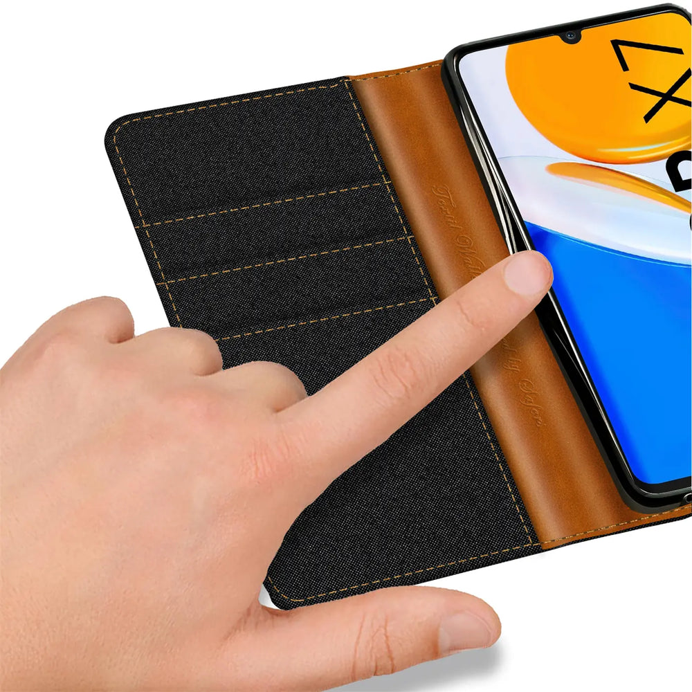 Honor X7 Klapphülle im Jeanslook mit Karten- und Geldfach