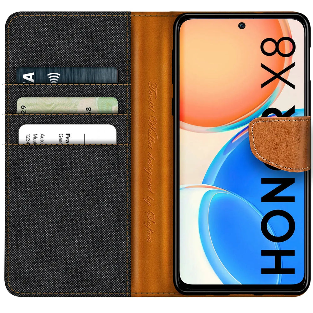 Honor X8 Klapphülle, Textil/Leder, Kartenfach, von vorne