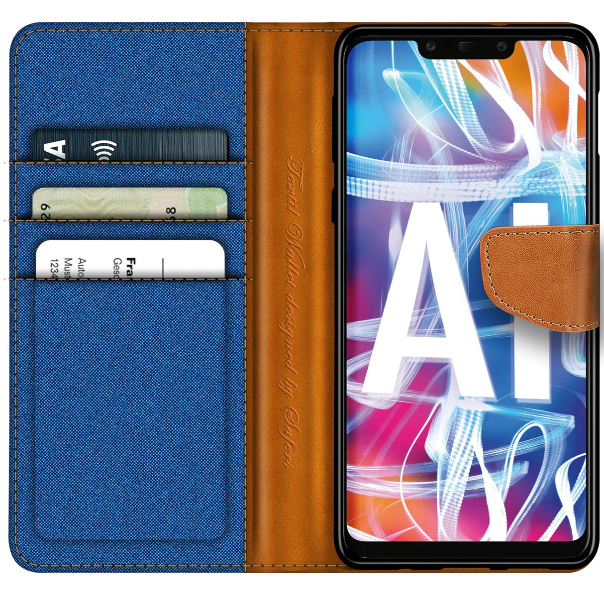 Huawei Mate 20 Lite Klapphülle im Jeanslook mit Karten- und Geldfach