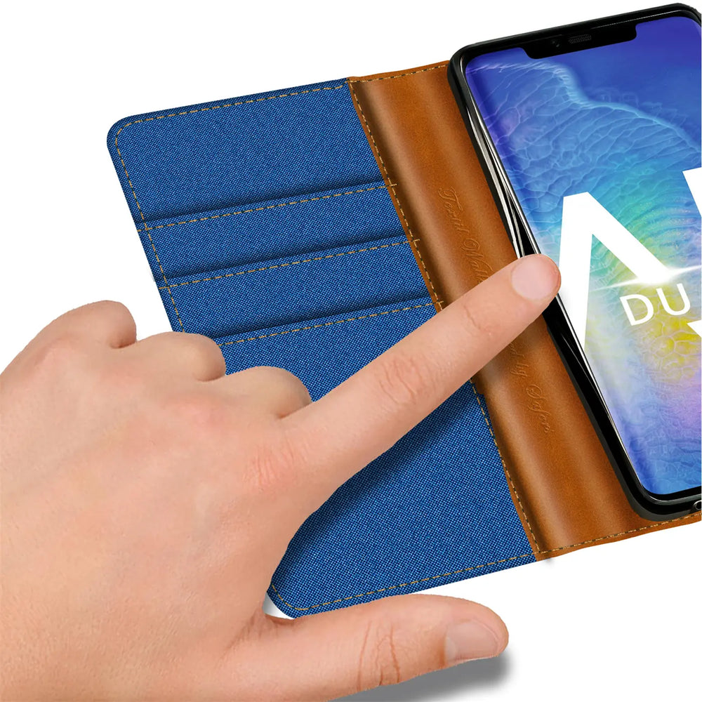 Huawei Mate 20 Pro Klapphülle im Jeanslook mit Karten- und Geldfach
