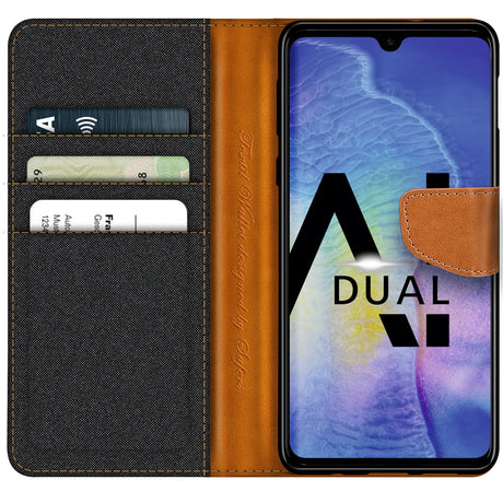 Huawei Mate 20 Klapphülle im Jeanslook mit Karten- und Geldfach