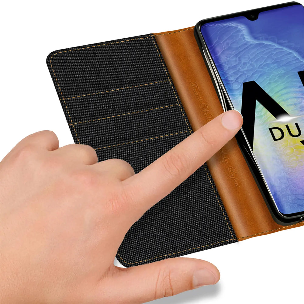 Huawei Mate 20 Klapphülle im Jeanslook mit Karten- und Geldfach