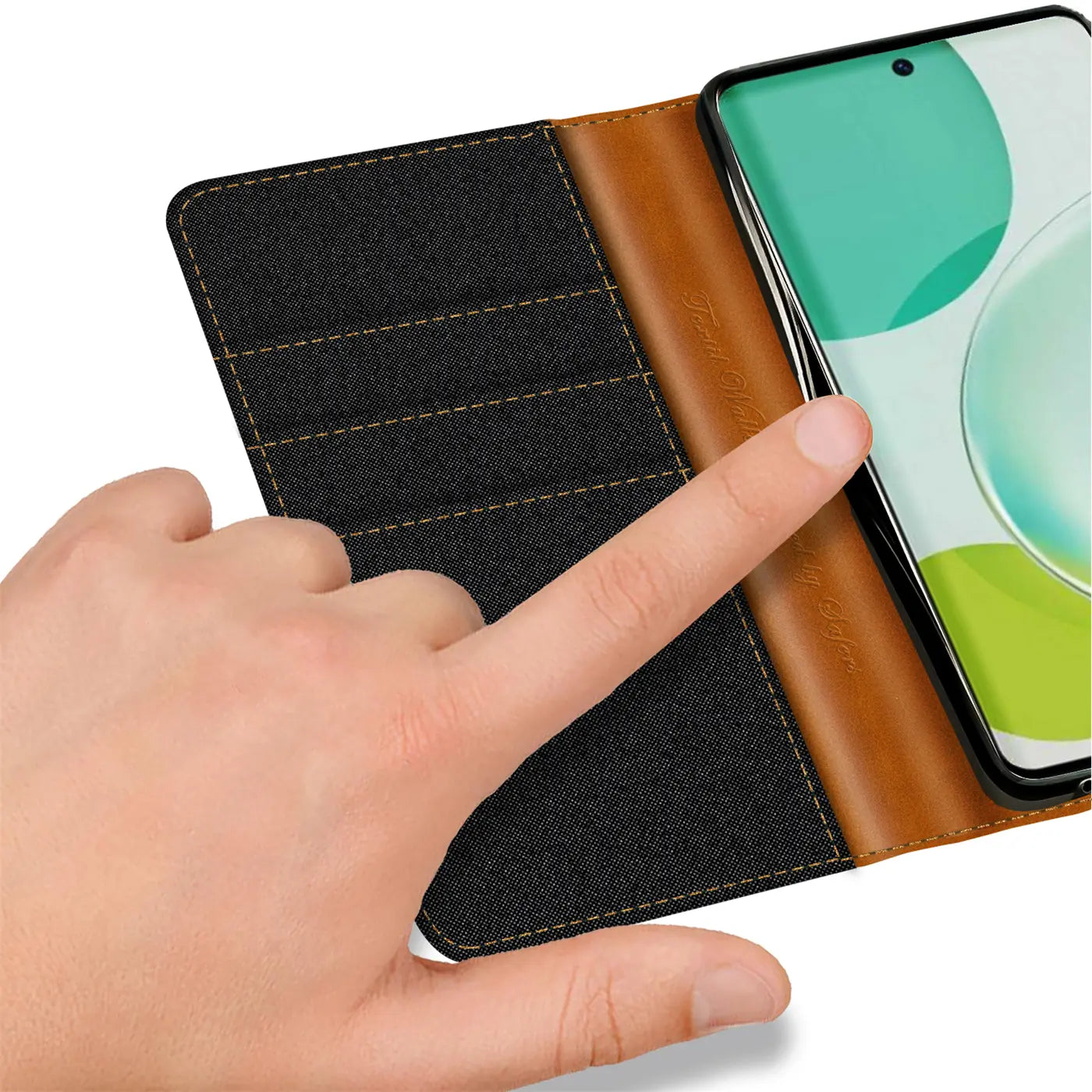 Textil-Klapphülle, schwarz/braun, mit Kartenfächern, Huawei Nova 11 i.