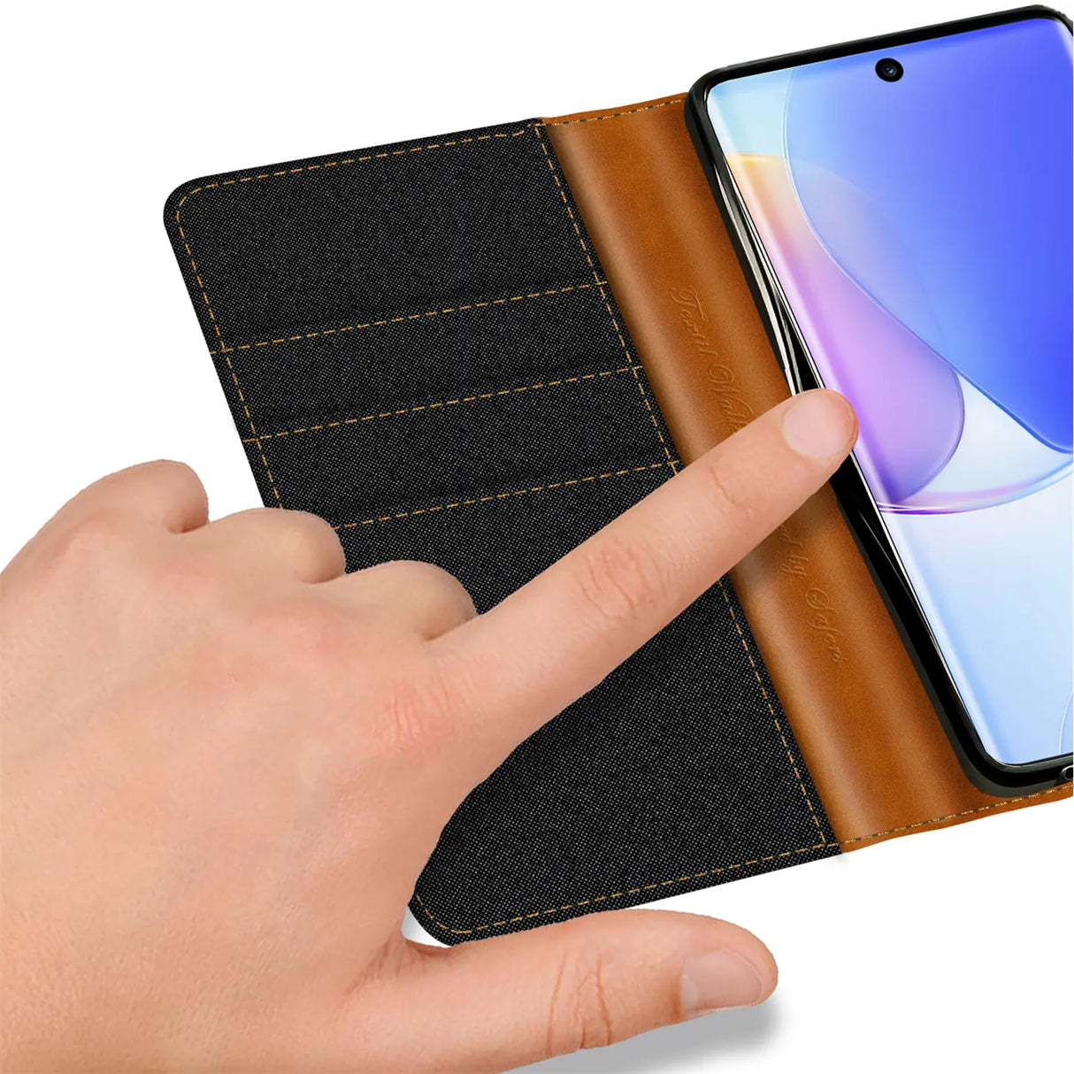 Huawei Nova 9 SE Klapphülle im Jeanslook mit Karten- und Geldfach