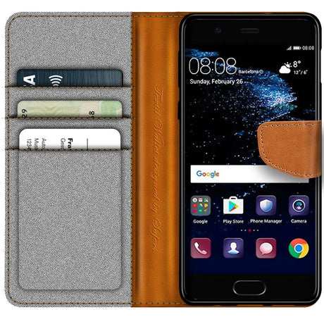 Huawei P10 Klapphülle im Jeanslook mit Karten- und Geldfach