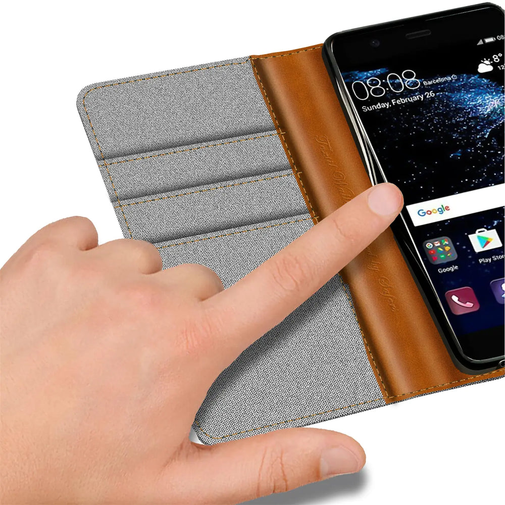 Huawei P10 Klapphülle im Jeanslook mit Karten- und Geldfach