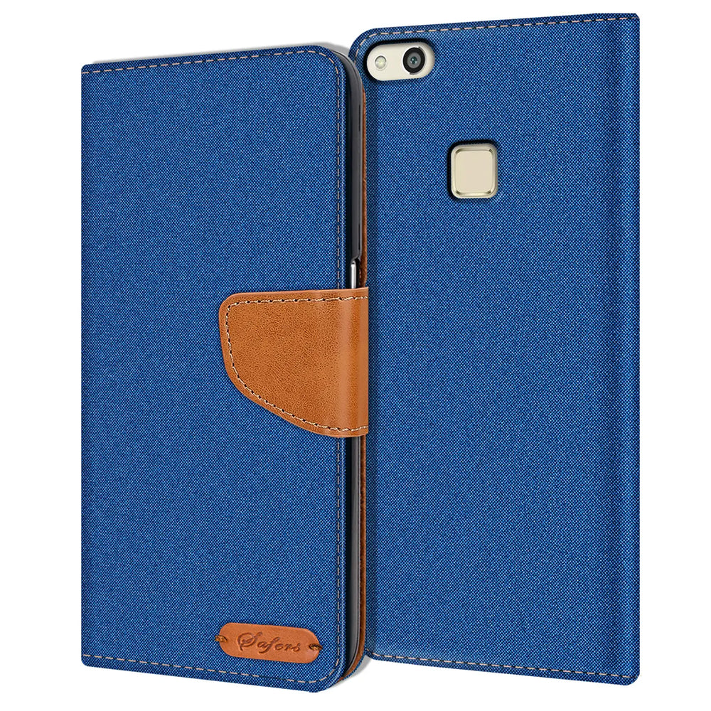 Huawei P10 Lite Klapphülle im Jeanslook mit Karten- und Geldfach