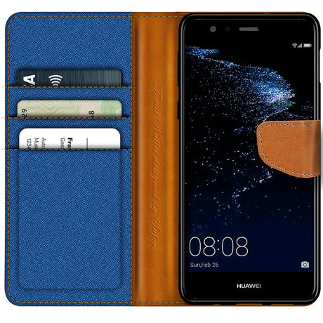 Huawei P10 Lite Klapphülle im Jeanslook mit Karten- und Geldfach