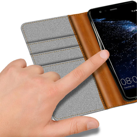 Huawei P10 Lite Klapphülle im Jeanslook mit Karten- und Geldfach