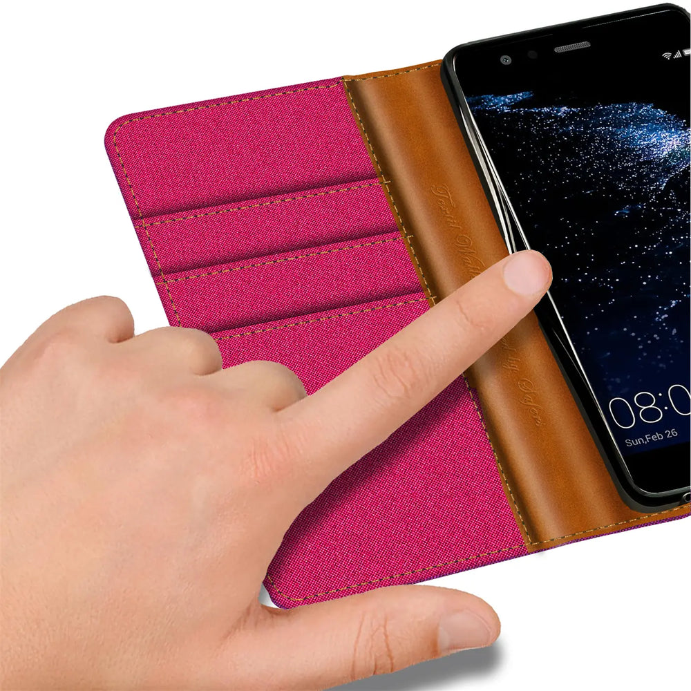 Huawei P10 Lite Klapphülle im Jeanslook mit Karten- und Geldfach