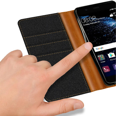 Huawei P10 Klapphülle im Jeanslook mit Karten- und Geldfach