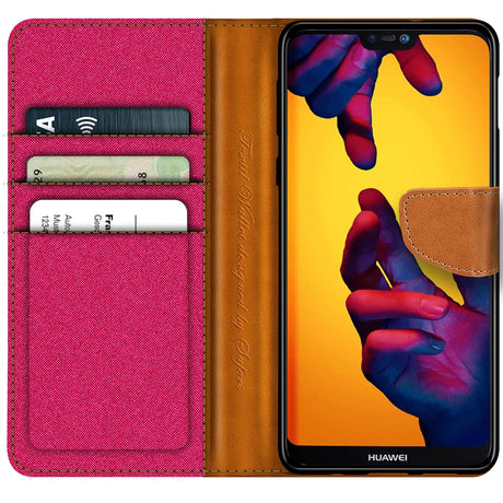 Huawei P20 Lite Klapphülle im Jeanslook mit Karten- und Geldfach
