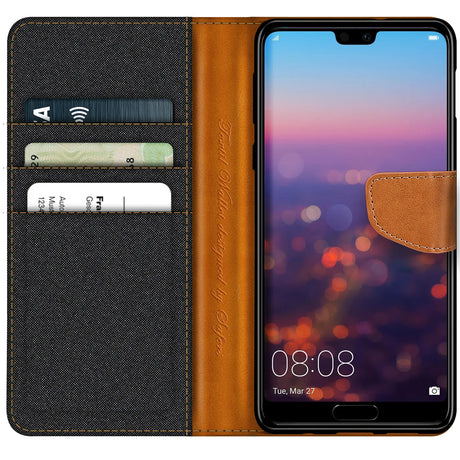 Huawei P20 Klapphülle im Jeanslook mit Karten- und Geldfach