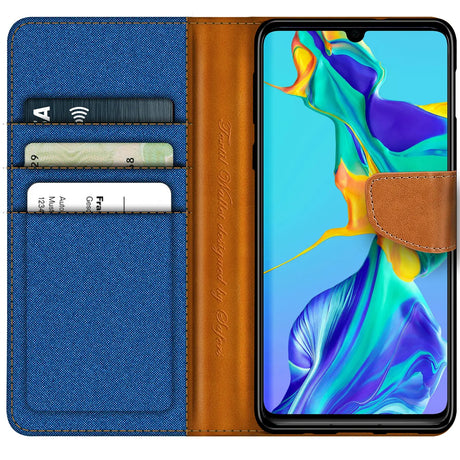 Huawei P30 Klapphülle im Jeanslook mit Karten- und Geldfach