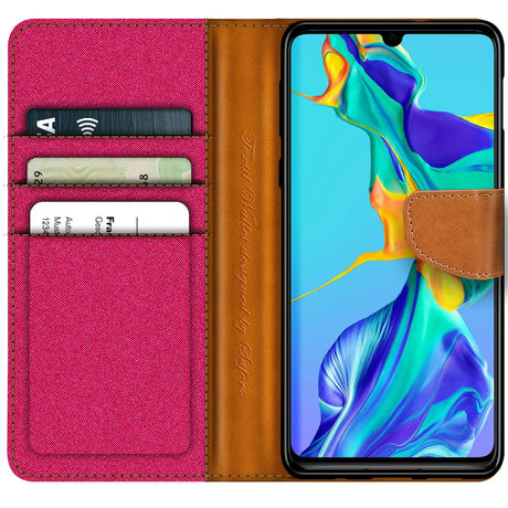 Huawei P30 Klapphülle im Jeanslook mit Karten- und Geldfach