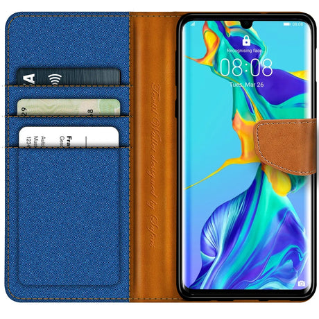 Huawei P30 Pro Klapphülle im Jeanslook mit Karten- und Geldfach