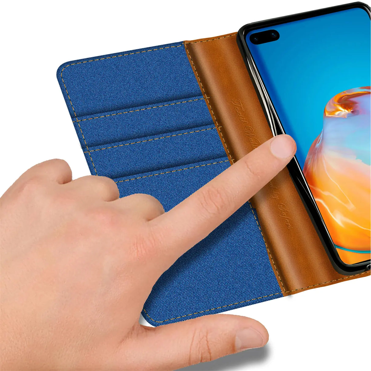 Huawei P40 Klapphülle im Jeanslook mit Karten- und Geldfach
