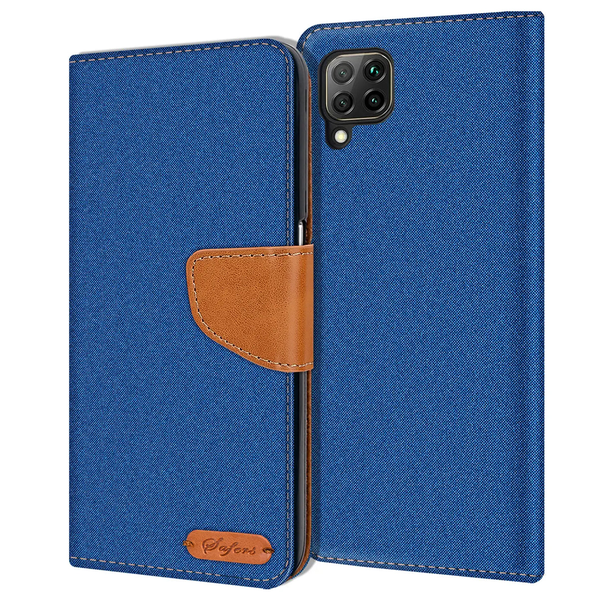 Huawei P40 Lite Klapphülle im Jeanslook mit Karten- und Geldfach