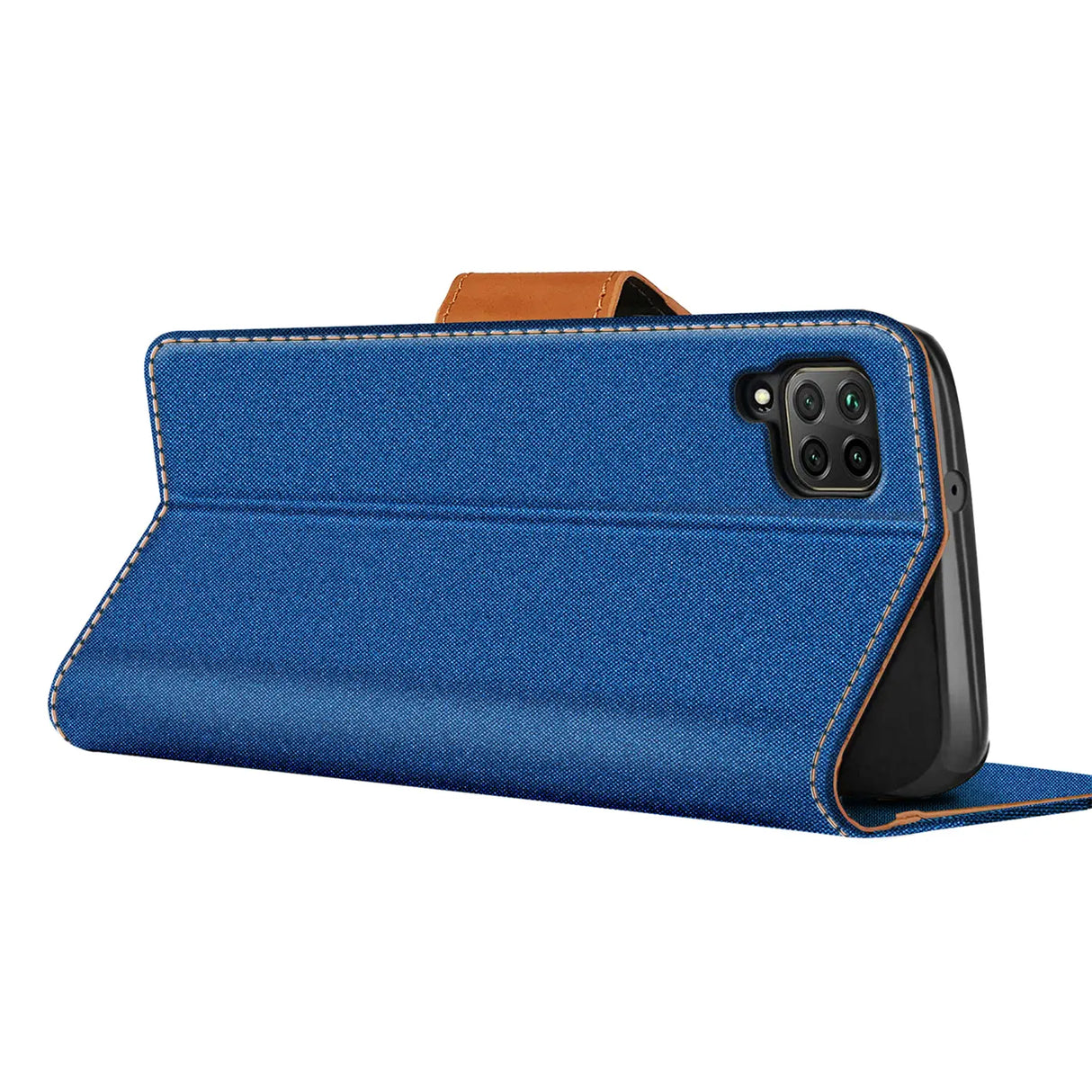 Huawei P40 Lite Klapphülle im Jeanslook mit Karten- und Geldfach