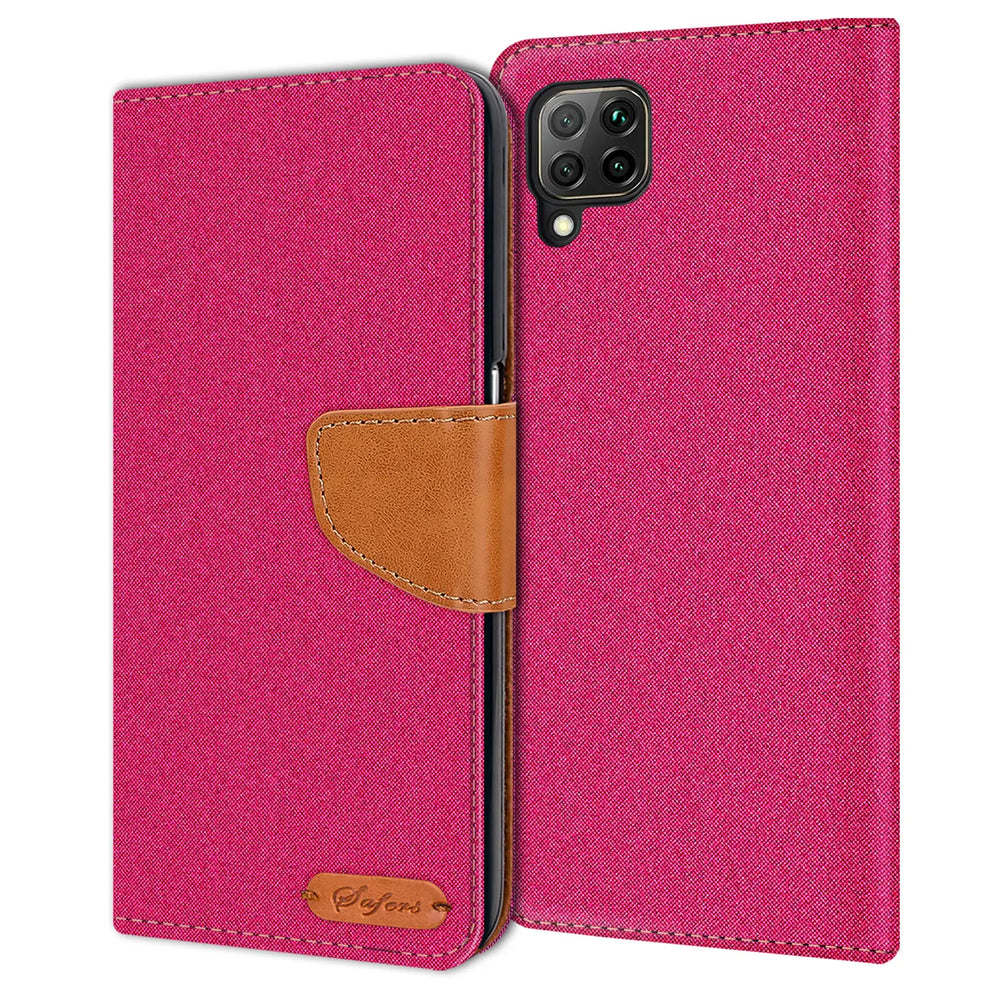 Huawei P40 Lite Klapphülle im Jeanslook mit Karten- und Geldfach