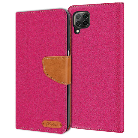 Huawei P40 Lite Klapphülle im Jeanslook mit Karten- und Geldfach