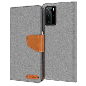 Huawei P40 Pro Klapphülle im Jeanslook mit Karten- und Geldfach