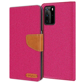 Huawei P40 Pro Klapphülle im Jeanslook mit Karten- und Geldfach