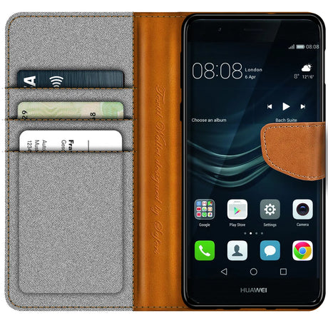 Huawei P9 Lite Klapphülle im Jeanslook mit Karten- und Geldfach