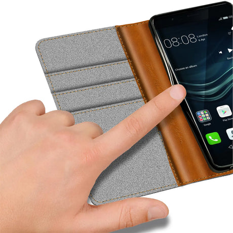 Huawei P9 Lite Klapphülle im Jeanslook mit Karten- und Geldfach