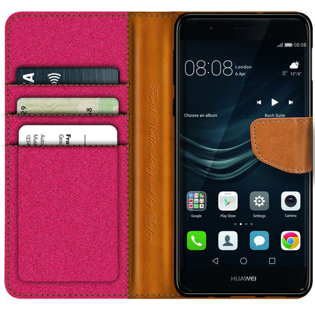 Huawei P9 Lite Klapphülle im Jeanslook mit Karten- und Geldfach